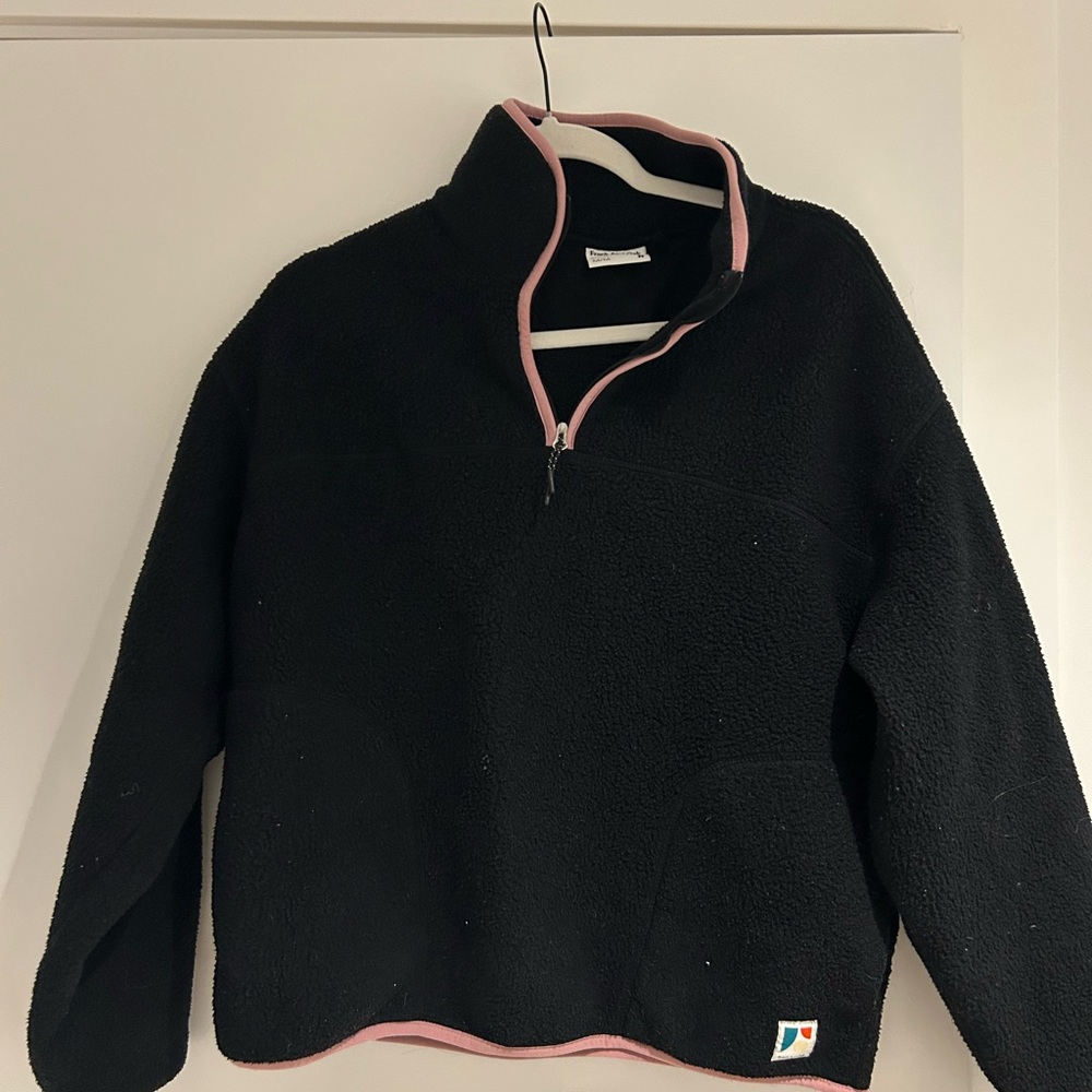 Frank & Oak Black Fleece Pullover with Pink Trim